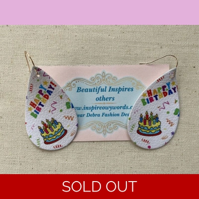 Happy Birthday Cake Light Weight Faux Leather Dangle Earrings